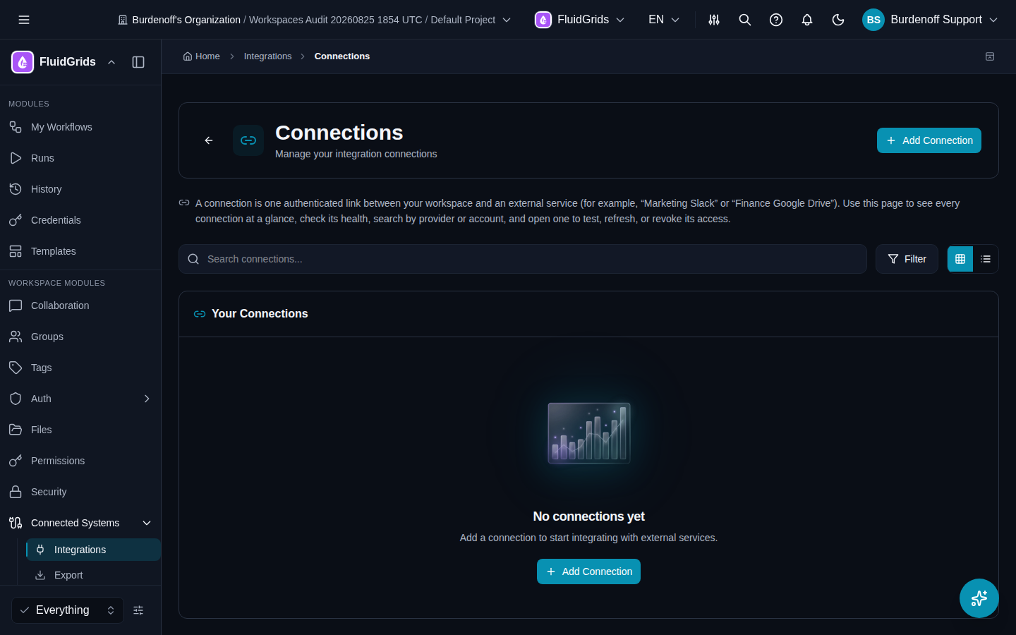The Connections screen